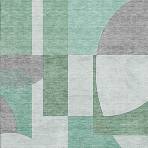 HomeRoots 8' X 10' Abstract Geometric Area Rug in Green, Gray & Ivory - Washable, UV-Protected & Stain Resistant 697354