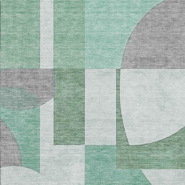 HomeRoots 8' X 10' Abstract Geometric Area Rug in Green, Gray & Ivory - Washable, UV-Protected & Stain Resistant 697354