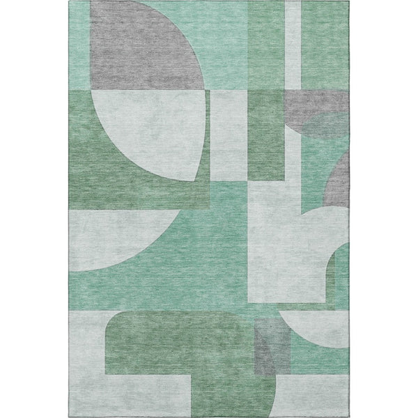 HomeRoots 8' X 10' Abstract Geometric Area Rug in Green, Gray & Ivory - Washable, UV-Protected & Stain Resistant 697354
