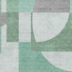 HomeRoots 9' X 12' Stylish Green Gray Ivory Geometric Washable Area Rug – Stain Resistant & UV Protected! 697355