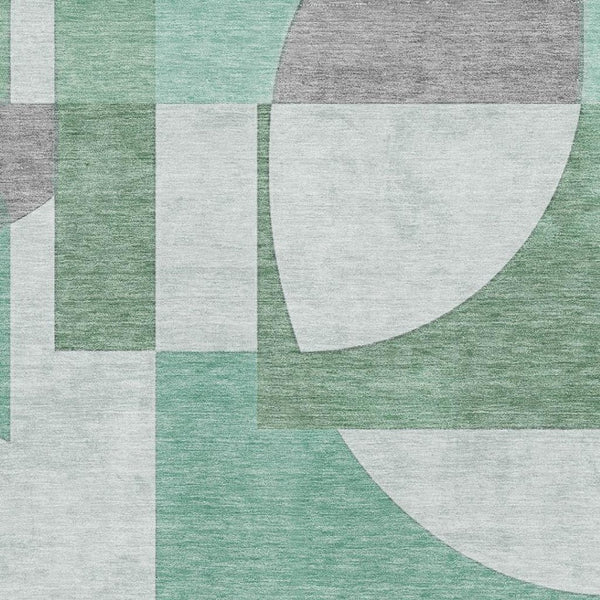 HomeRoots 9' X 12' Stylish Green Gray Ivory Geometric Washable Area Rug – Stain Resistant & UV Protected! 697355