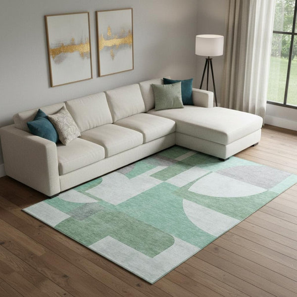 HomeRoots 10' X 14' Stylish Green Gray Ivory Abstract Area Rug - Washable, UV Resistant, Durable & Non-Slip! 697356