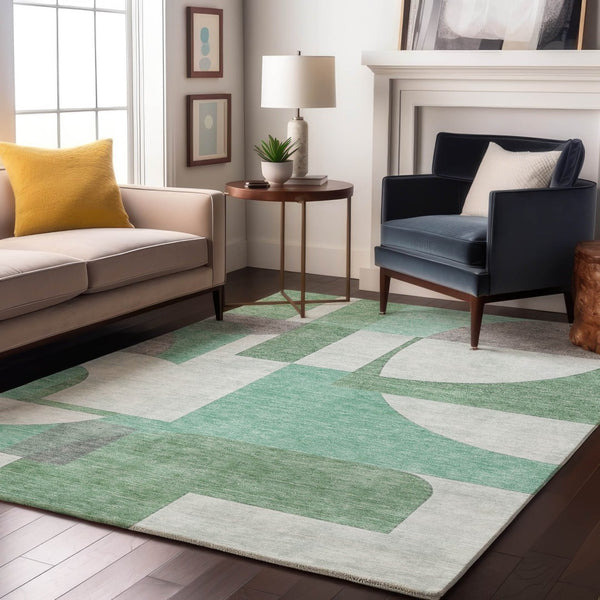 HomeRoots 10' X 14' Stylish Green Gray Ivory Abstract Area Rug - Washable, UV Resistant, Durable & Non-Slip! 697356