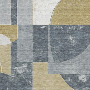 HomeRoots 5' Gray Gold Silver Abstract Geometric Area Rug – Washable, UV Protected, Durable & Stylish Design 697358