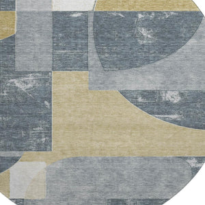 HomeRoots 8' Gray Gold and Silver Abstract Round Rug - Washable, UV-Protected, Stylish & Durable for All Spaces 697359