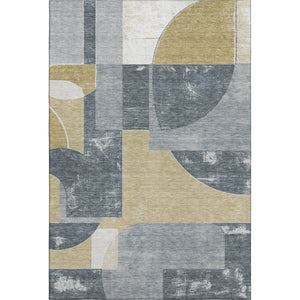 HomeRoots 8' X 10' Stylish Gray Gold Silver Geometric Area Rug - Washable, UV Protected, and Pet Friendly! 697360