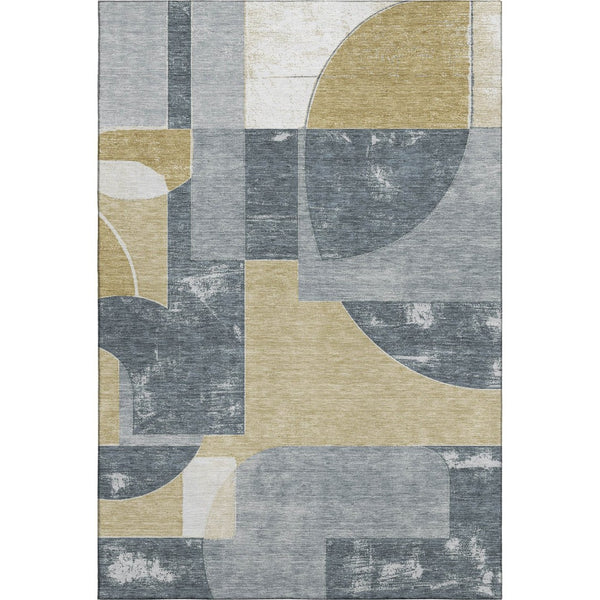 HomeRoots 8' X 10' Stylish Gray Gold Silver Geometric Area Rug - Washable, UV Protected, and Pet Friendly! 697360
