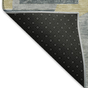 HomeRoots 8' X 10' Stylish Gray Gold Silver Geometric Area Rug - Washable, UV Protected, and Pet Friendly! 697360