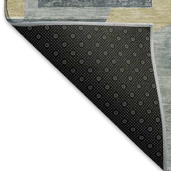 HomeRoots 8' X 10' Stylish Gray Gold Silver Geometric Area Rug - Washable, UV Protected, and Pet Friendly! 697360
