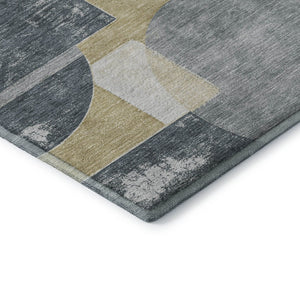 HomeRoots 8' X 10' Stylish Gray Gold Silver Geometric Area Rug - Washable, UV Protected, and Pet Friendly! 697360