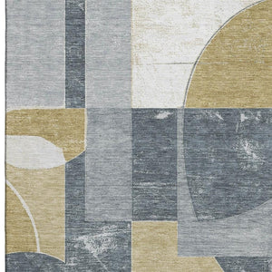 HomeRoots 8' X 10' Stylish Gray Gold Silver Geometric Area Rug - Washable, UV Protected, and Pet Friendly! 697360