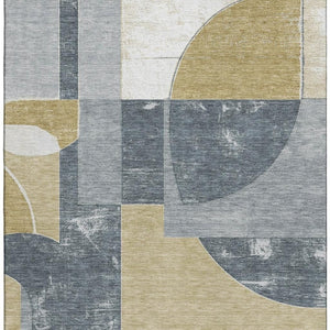 HomeRoots 8' X 10' Stylish Gray Gold Silver Geometric Area Rug - Washable, UV Protected, and Pet Friendly! 697360