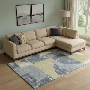 HomeRoots 9' X 12' Gray Gold Silver Abstract Geometric Rug - Washable, Stain-Resistant, UV Protected & Non-Slip 697361