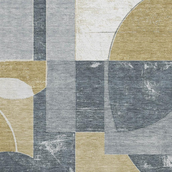 HomeRoots 9' X 12' Gray Gold Silver Abstract Geometric Rug - Washable, Stain-Resistant, UV Protected & Non-Slip 697361