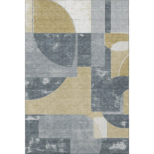HomeRoots 9' X 12' Gray Gold Silver Abstract Geometric Rug - Washable, Stain-Resistant, UV Protected & Non-Slip 697361