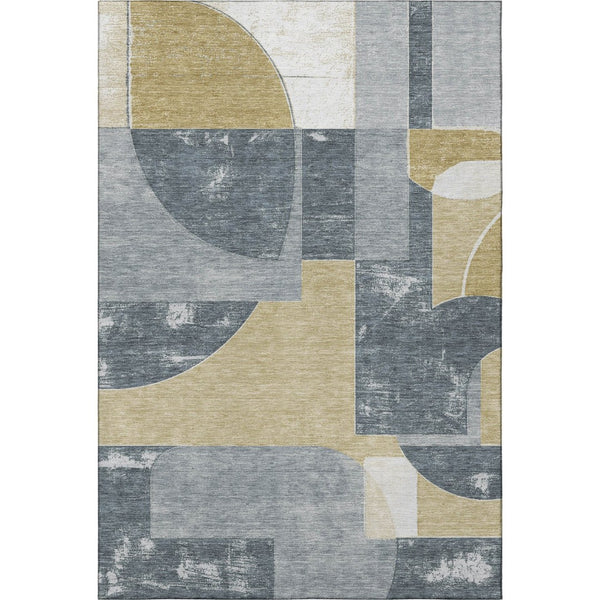 HomeRoots 9' X 12' Gray Gold Silver Abstract Geometric Rug - Washable, Stain-Resistant, UV Protected & Non-Slip 697361