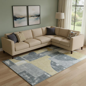 HomeRoots 10' X 14' Gray Gold Silver Area Rug - Durable, Washable, UV-Protected, Perfect for High-Traffic Spaces! 697362