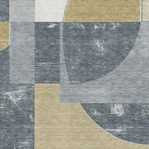 HomeRoots 10' X 14' Gray Gold Silver Area Rug - Durable, Washable, UV-Protected, Perfect for High-Traffic Spaces! 697362