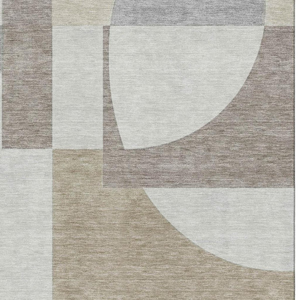 HomeRoots 5' X 8' Khaki Beige & Gray Abstract Area Rug - Washable, UV Protected, Non-Slip for Modern Spaces 697364