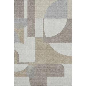 HomeRoots 8' X 10' Washable Khaki Beige & Gray Abstract Geometric Area Rug with UV Protection & Non-Slip Backing 697366