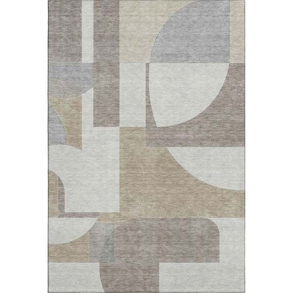 HomeRoots 8' X 10' Washable Khaki Beige & Gray Abstract Geometric Area Rug with UV Protection & Non-Slip Backing 697366