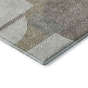 HomeRoots 8' X 10' Washable Khaki Beige & Gray Abstract Geometric Area Rug with UV Protection & Non-Slip Backing 697366