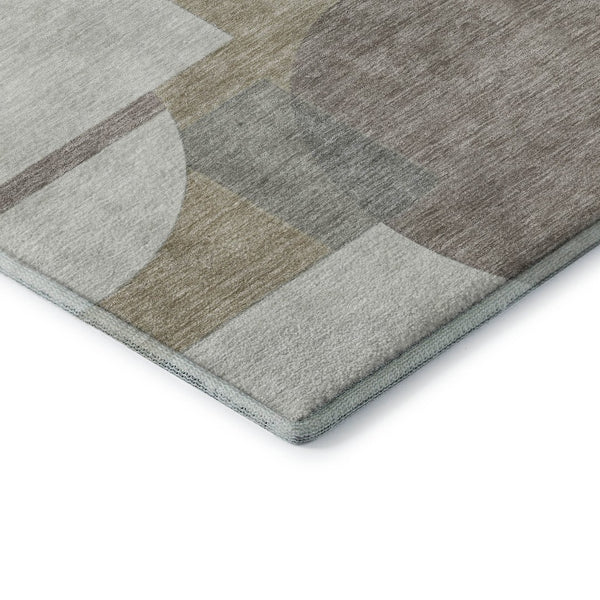 HomeRoots 8' X 10' Washable Khaki Beige & Gray Abstract Geometric Area Rug with UV Protection & Non-Slip Backing 697366