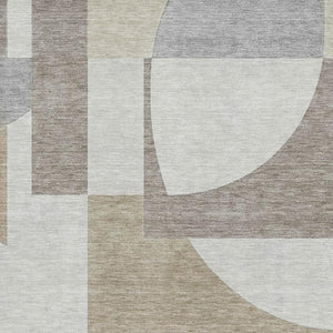 HomeRoots 8' X 10' Washable Khaki Beige & Gray Abstract Geometric Area Rug with UV Protection & Non-Slip Backing 697366