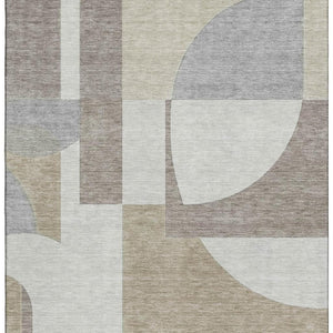 HomeRoots 8' X 10' Washable Khaki Beige & Gray Abstract Geometric Area Rug with UV Protection & Non-Slip Backing 697366