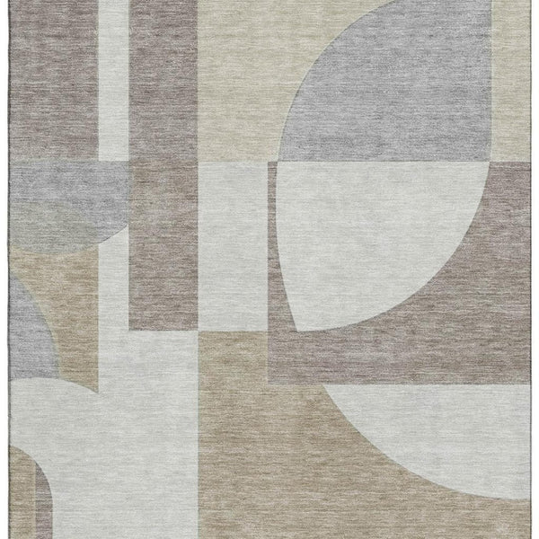 HomeRoots 8' X 10' Washable Khaki Beige & Gray Abstract Geometric Area Rug with UV Protection & Non-Slip Backing 697366