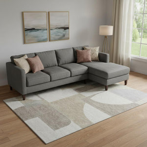 HomeRoots 9' X 12' Washable Khaki-Beige & Gray Abstract Geometric Area Rug with UV Protection & Stain Resistance 697367