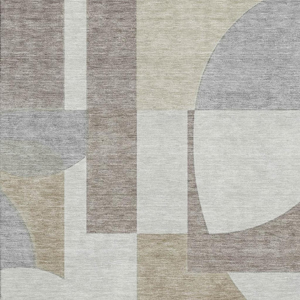 HomeRoots 9' X 12' Washable Khaki-Beige & Gray Abstract Geometric Area Rug with UV Protection & Stain Resistance 697367