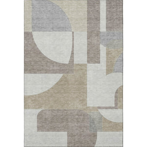 HomeRoots 9' X 12' Washable Khaki-Beige & Gray Abstract Geometric Area Rug with UV Protection & Stain Resistance 697367