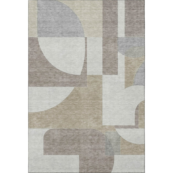 HomeRoots 9' X 12' Washable Khaki-Beige & Gray Abstract Geometric Area Rug with UV Protection & Stain Resistance 697367