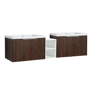 English Elm 72 Inch Wall Mounted Vanity with Resin Sink, Soft-Close Doors, Ample Storage Shelves, Durable Eco Plywood Finish California Walnut W999S00189