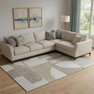 HomeRoots 10' Khaki Beige & Gray Abstract Geometric Washable Area Rug - UV Protected, Stain Resistant & Durable 697368
