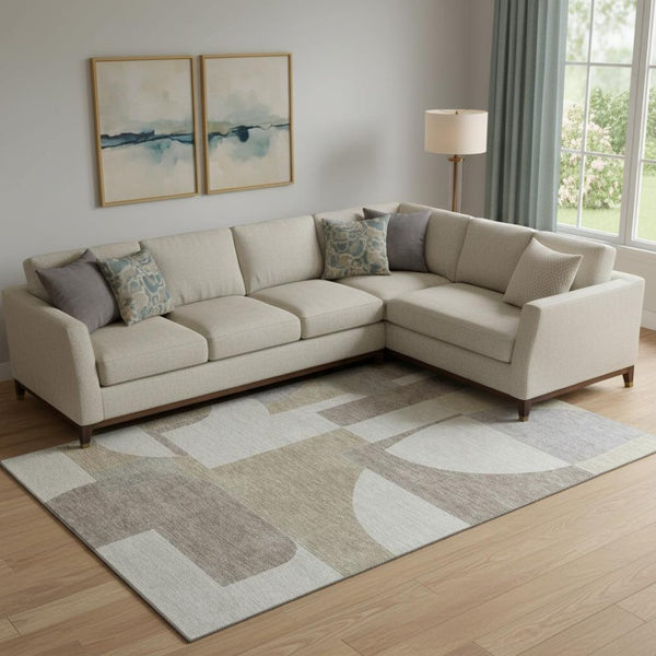 HomeRoots 10' Khaki Beige & Gray Abstract Geometric Washable Area Rug - UV Protected, Stain Resistant & Durable 697368