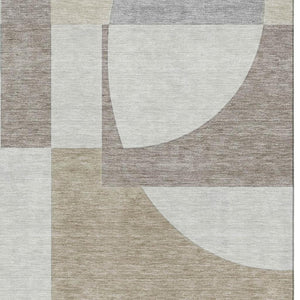 HomeRoots 10' Khaki Beige & Gray Abstract Geometric Washable Area Rug - UV Protected, Stain Resistant & Durable 697368