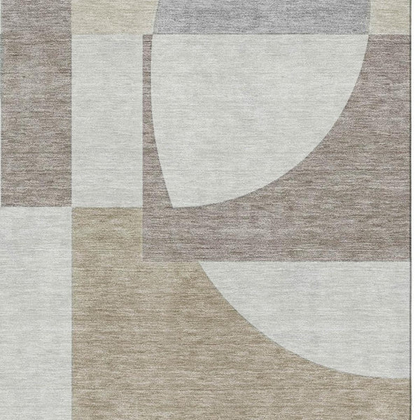 HomeRoots 10' Khaki Beige & Gray Abstract Geometric Washable Area Rug - UV Protected, Stain Resistant & Durable 697368