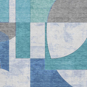 HomeRoots 5' X 8' Teal Ivory Gray Abstract Washable Area Rug with UV Protection for Modern Homes & Families 697370
