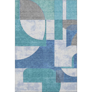 HomeRoots 5' X 8' Teal Ivory Gray Abstract Washable Area Rug with UV Protection for Modern Homes & Families 697370