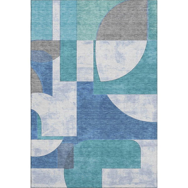 HomeRoots 9' X 12' Washable Teal, Ivory & Gray Abstract Area Rug with UV Protection for Stylish Homes 697373
