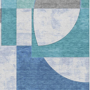 HomeRoots 9' X 12' Washable Teal, Ivory & Gray Abstract Area Rug with UV Protection for Stylish Homes 697373
