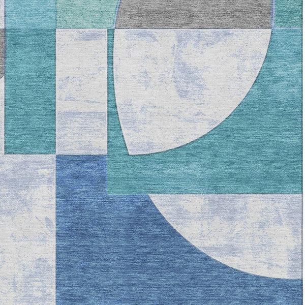 HomeRoots 9' X 12' Washable Teal, Ivory & Gray Abstract Area Rug with UV Protection for Stylish Homes 697373