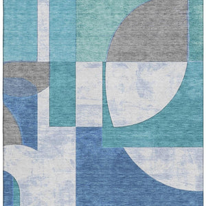HomeRoots 9' X 12' Washable Teal, Ivory & Gray Abstract Area Rug with UV Protection for Stylish Homes 697373