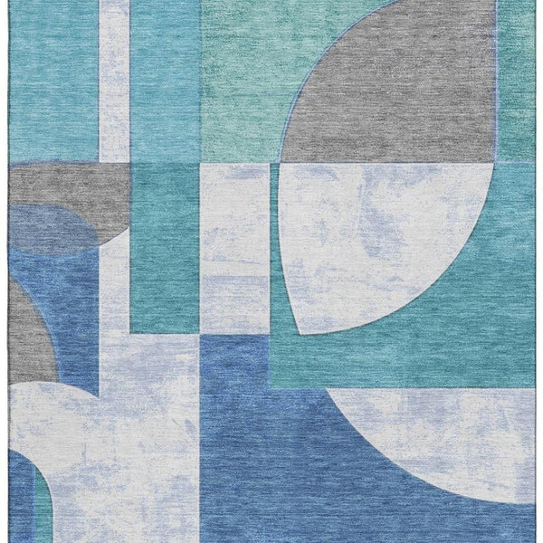 HomeRoots 9' X 12' Washable Teal, Ivory & Gray Abstract Area Rug with UV Protection for Stylish Homes 697373