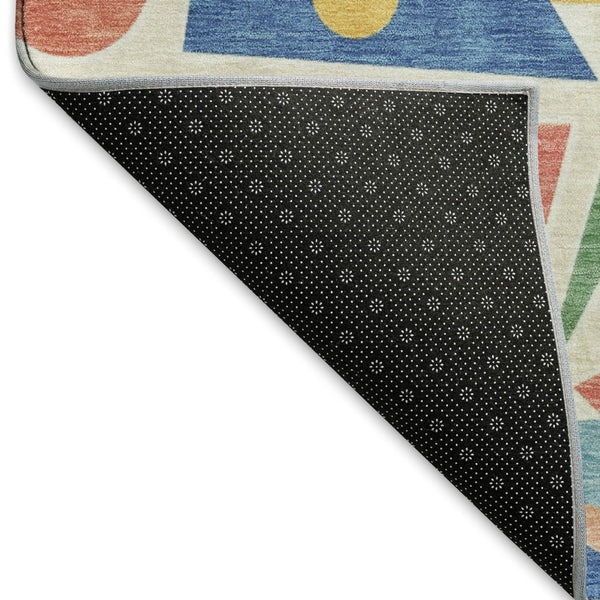 HomeRoots 10' X 14' Geometric Area Rug in Blue, Yellow & Coral - Washable, UV Protected, Stylish & Durable 697380
