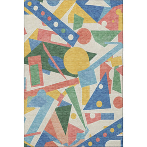HomeRoots 10' X 14' Geometric Area Rug in Blue, Yellow & Coral - Washable, UV Protected, Stylish & Durable 697380