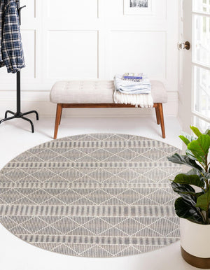 Unique Loom Outdoor Trellis Dalyan Machine Made Striped Rug Gray, Ivory/Beige 7' 10" x 7' 10"