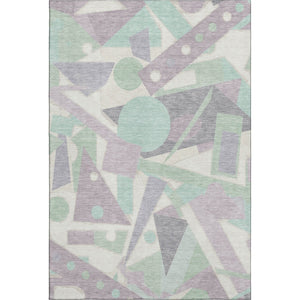 HomeRoots 5' X 8' Lilac Mint Green Ivory Geometric Washable Area Rug - Durable, Stain-Resistant & UV Protected 697382